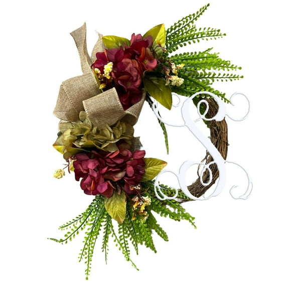 Tyeign Personalized Last Name Front Door Wreath, 12In Farmhouse Letter Sign with Faux Greenery & Burlap Bow, A-Z Custom Initial Hanging Décor for Entryway Porch Wall, All-Season Gift Idea, 1×Wreath