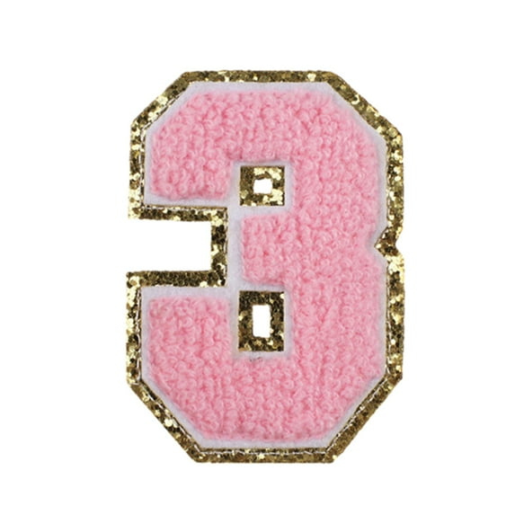 Tyeign Pink Glitter 0–9 Iron-On Number Patches, Chenille Appliqués for Jerseys, Backpacks & Hats, Diy Personalized Decoration, Heat-Activated Glue Back, 1 Pc Embroidery Patch