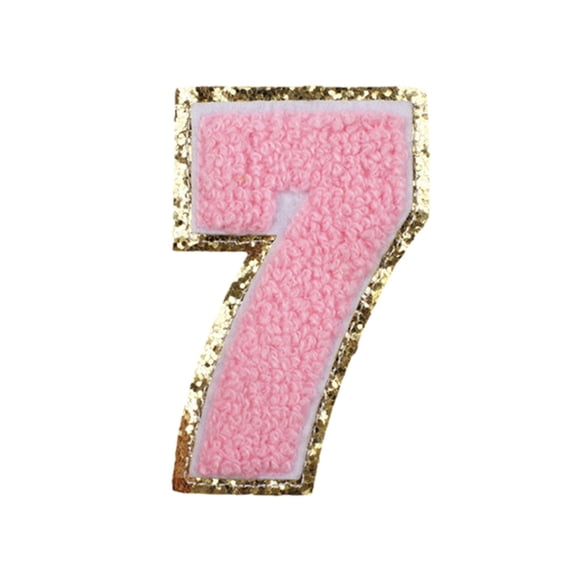 Tyeign Pink Glitter 0–9 Iron-On Number Patches, Chenille Appliqués for Jerseys, Backpacks & Hats, Diy Personalized Decoration, Heat-Activated Glue Back, 1 Pc Embroidery Patch