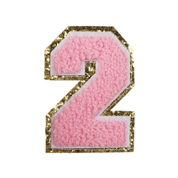 Tyeign Pink Glitter 0–9 Iron-On Number Patches, Chenille Appliqués for Jerseys, Backpacks & Hats, Diy Personalized Decoration, Heat-Activated Glue Back, 1 Pc Embroidery Patch