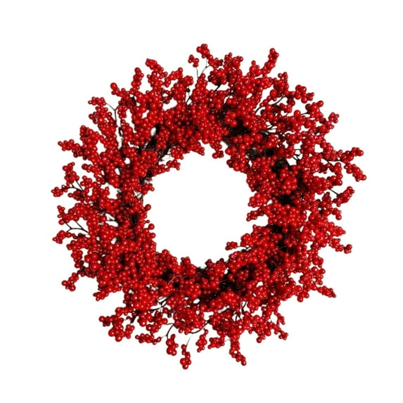 Tyeign Red Berry Wreath,16In Artificial Christmas Valentine Door Decoration,Twig Grapevine Garland for Wall Window Farmhouse,Indoor Outdoor Holiday Party, 1X Wreath