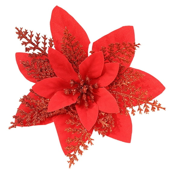 Tyeign Red Glitter Artificial Flowers Tree Ornaments, Sparkly Holiday Décor for Christmas Wedding New Year Wreath Centerpiece, Flexible Non-Breakable Design