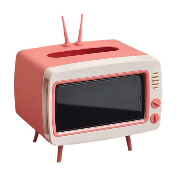 Tyeign Retro-Tv Tissue Box Cover with Phone Holder, Multi-Functional Square Napkin Dispenser, Fits 7.5X5.3X5.9 in Boxes, Living Room Bathroom Kitchen Desk Novelty Décor, 1X Tissue Box
