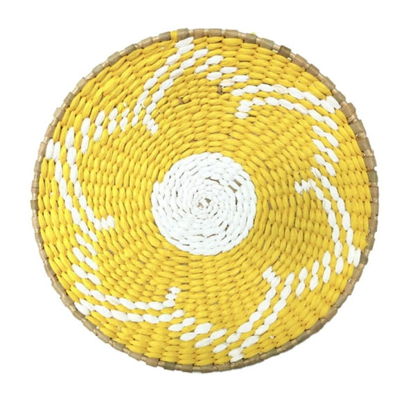 Tyeign Wall Basket Decor Boho Wall Hanging Decor Rattan Wall Decor Flat Round Wicker Woven Macrame Tapestry Wall Basket Serving Tray Art Handmade Set for Room Bedroom Living Room