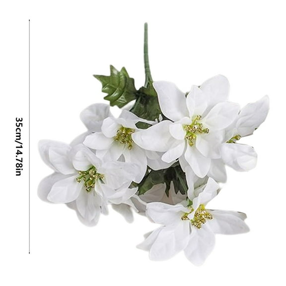 Tyeign White Christmas Silk Flower Bush 14 In, Artificial Poinsettia Bouquet for Xmas Tree Holiday Wedding Home Décor, Elegant Winter Accent for Mantel Vase Staircase, 1 Artificial Flower *3