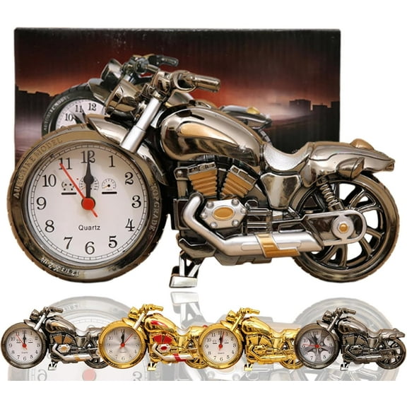 Tyenaza Vintage Motorcycle Shape Alarm Clock, Retro Motorbike Desk Clock Model Exquisite Cartoon Alarm Clock Gift for Kids Adults Gift Brown
