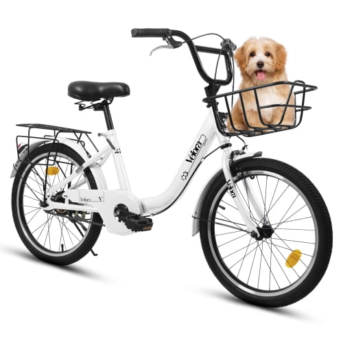 Tyethy 20" Princess Kids Girls Bike for 5-10 Years Old Child, Single Speed Steel Frame Bicycle with V-Brake, Fits Riders 4'1" - 4'8", White