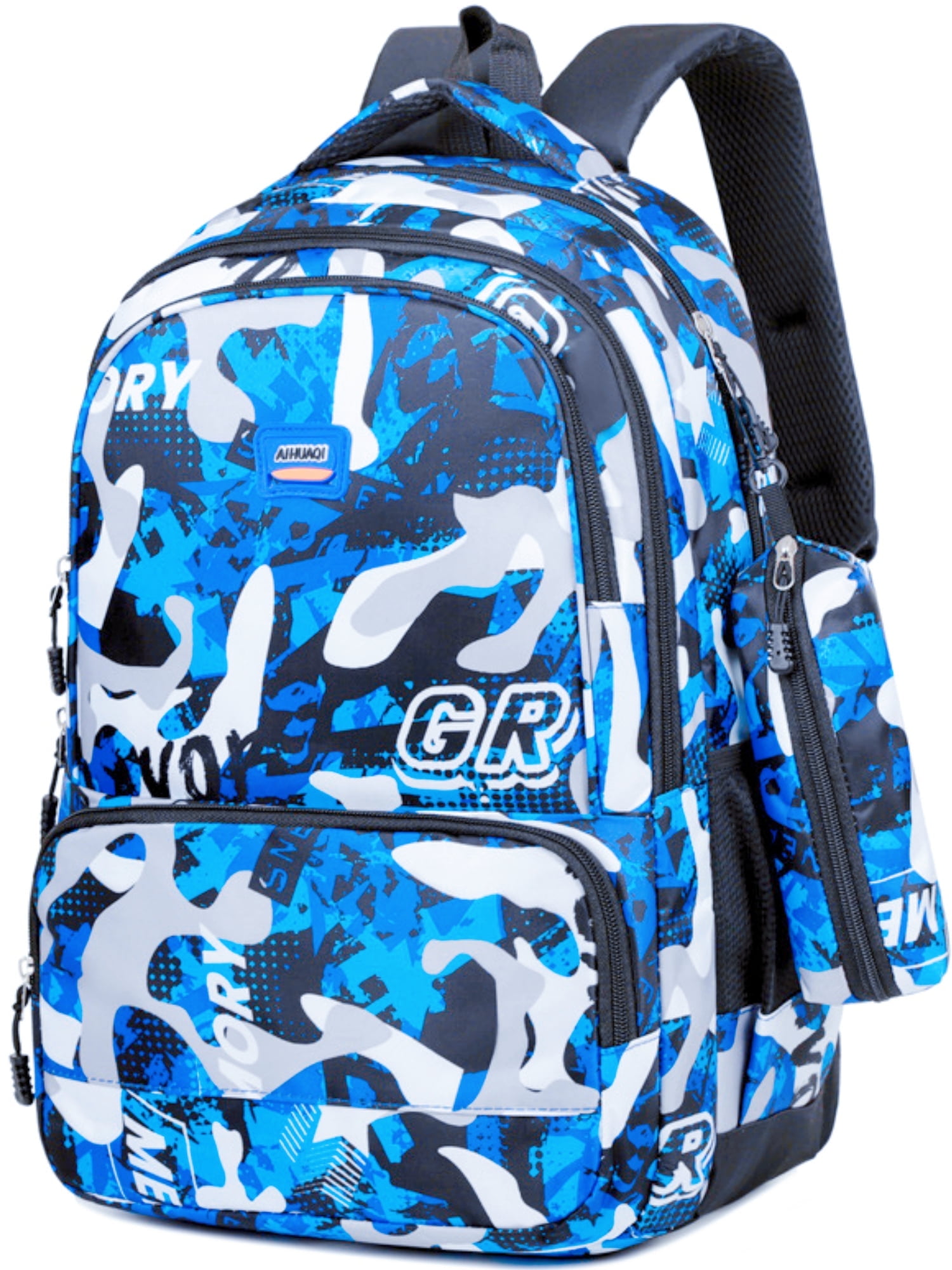 Tyethy Boys School Bags for Kids Printed School Backpack 15.6-inch Large Bookbag with Pencil Bag for Elementary Students, Blue
