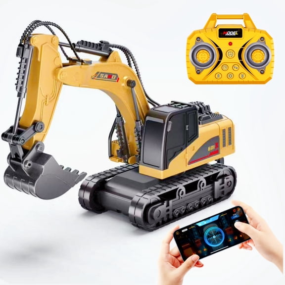 Tyethy RC Excavator Mini RC Construction Car, 1/64 Scale Alloy Metal Construction Vehicles Toy for Kids, Birthday Gift