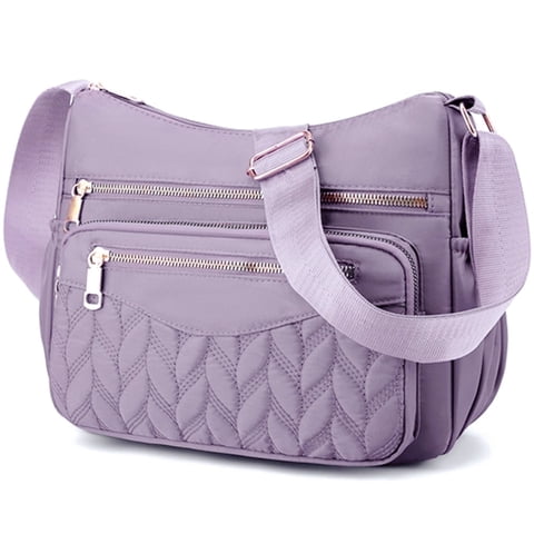 Crossbody Bag for Women Multi Pocket Nylon Shoulder Bag Handbag Purse Trendy Messenger Bag for Ladies, Purple