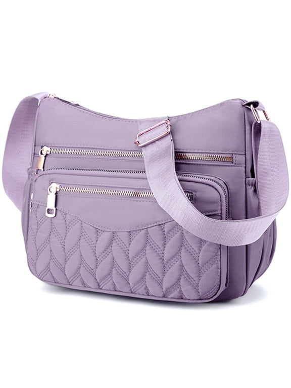 Crossbody Bag for Women Multi Pocket Nylon Shoulder Bag Handbag Purse Trendy Messenger Bag for Ladies, Purple