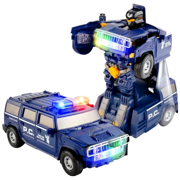 Tyethy Police Car Toy with Light and Sound, Transform Toys Car Robot for Ages 5+ Year Olds Child, Boys, Girls, Birthday Party Car with 360 Degree Rotating