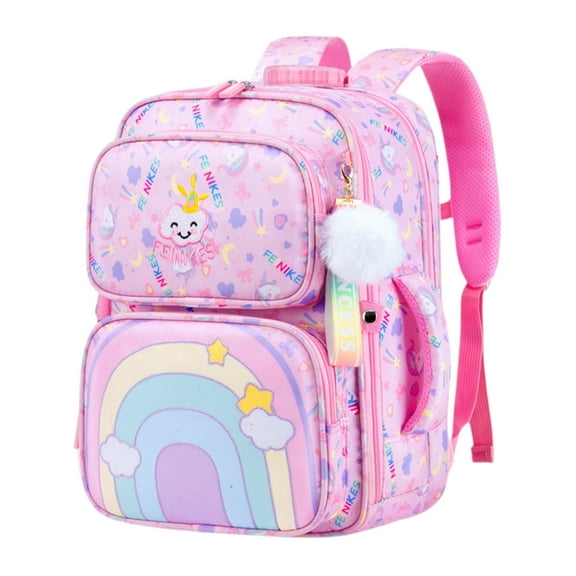 Tyethy Girls Backpack Cute Rainbow School Bag Large Multi Pockets Kids School Backpack Bookbag for Children, Pink
