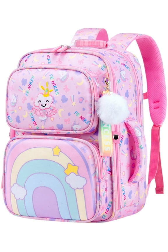 Girls Backpack Cute Rainbow School Bag Large Multi Pockets Kids School Backpack Bookbag for Children, Pink