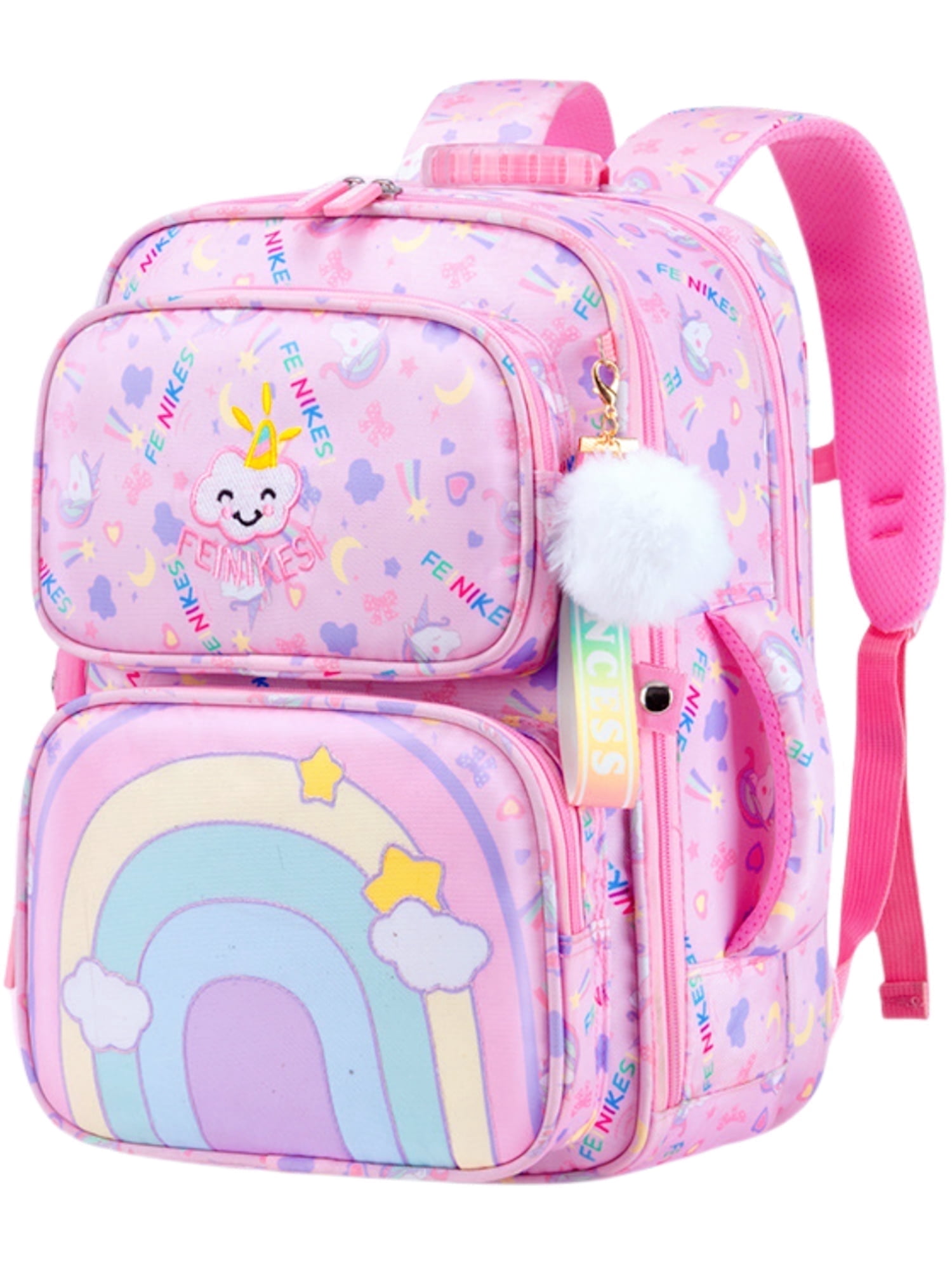 Tyethy School Backpack for Girls Cute Rainbow School Bag Large Multi Pockets Kids Bookbag for Teens Children, Pink