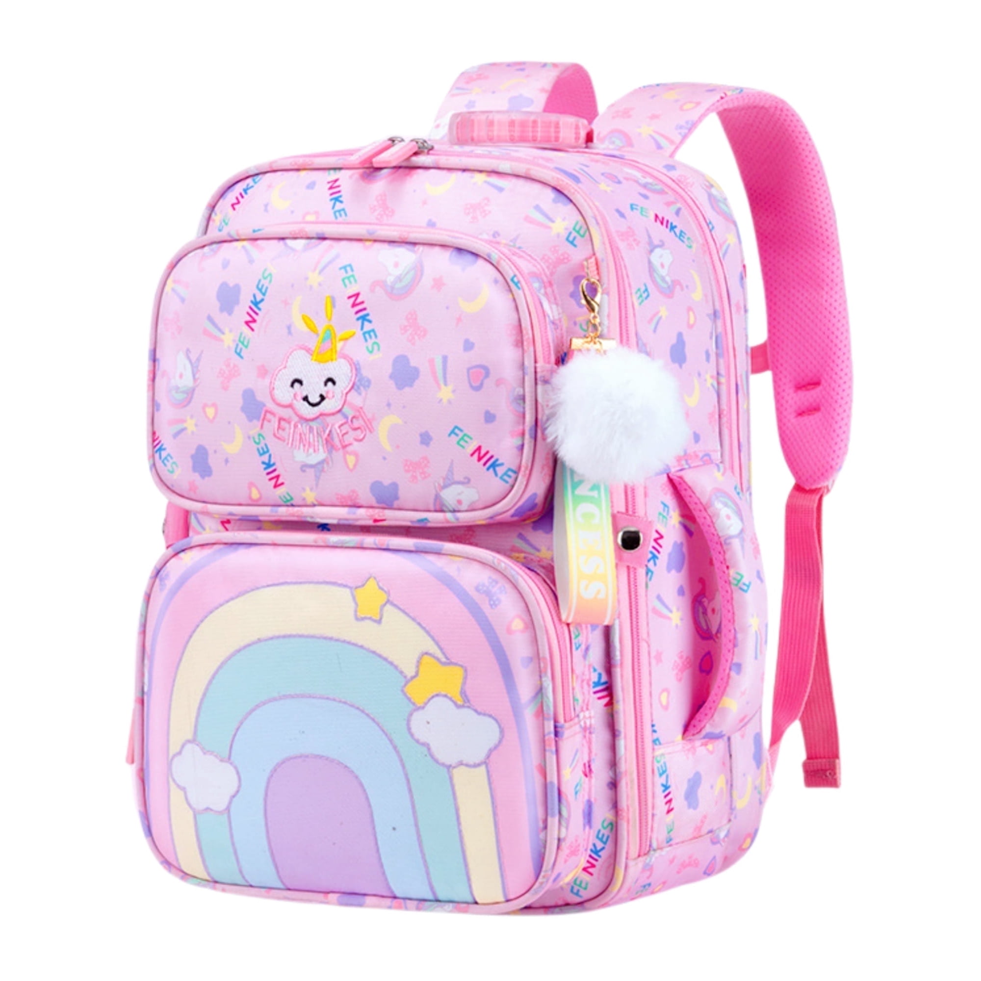 Tyethy School Backpack for Girls Cute Rainbow School Bag Large Multi Pockets Kids Bookbag for Teens Children, Pink