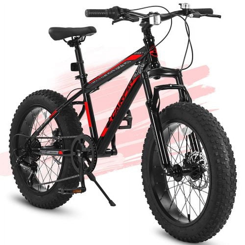 Tyethy 20 inch Wheels Mountain Bike for 15+ Years, 4" Wide Fat Tire Snow Bicycles with Disc Brakes and Front Suspension, High Carbon Steel Frame, 7-Speed, Red