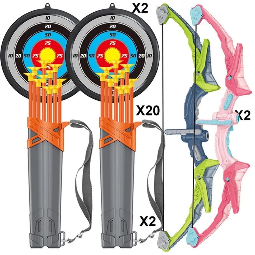Tyethy Kids Bow and Arrow Set, 2 Pack LED Light up Archery Toy Set with 20 Arrows for Boys Girls