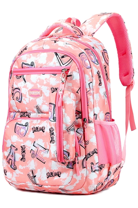 School Backpack for Girls Cute Large Lightweight School Bag Nylon Kids Bookbags for Elementary Middle School, Pink