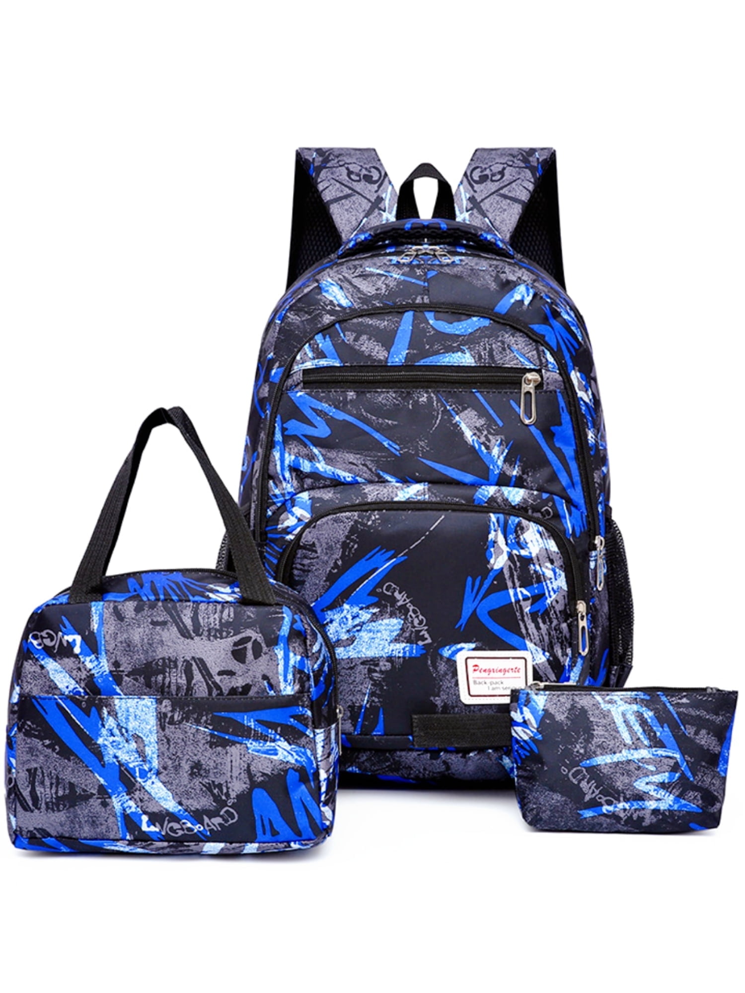 Tyethy School Backpack Printed Kids School Bag Set with Lunch Box Pencil Bag for Boys, Blue
