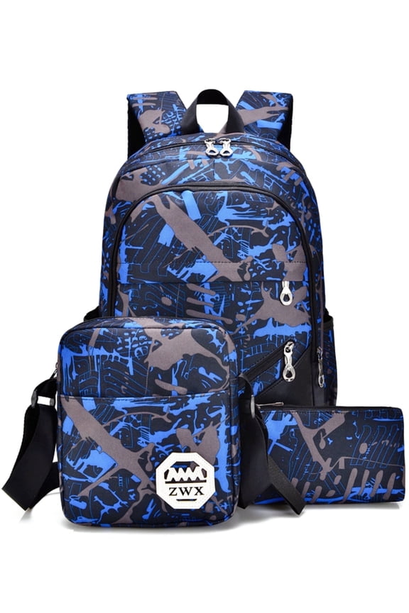 School Backpack Boys School Bag Set with Crossbody Bag and Pencil Case, 3-in-1 Kids Bookbag for Elementory, Blue