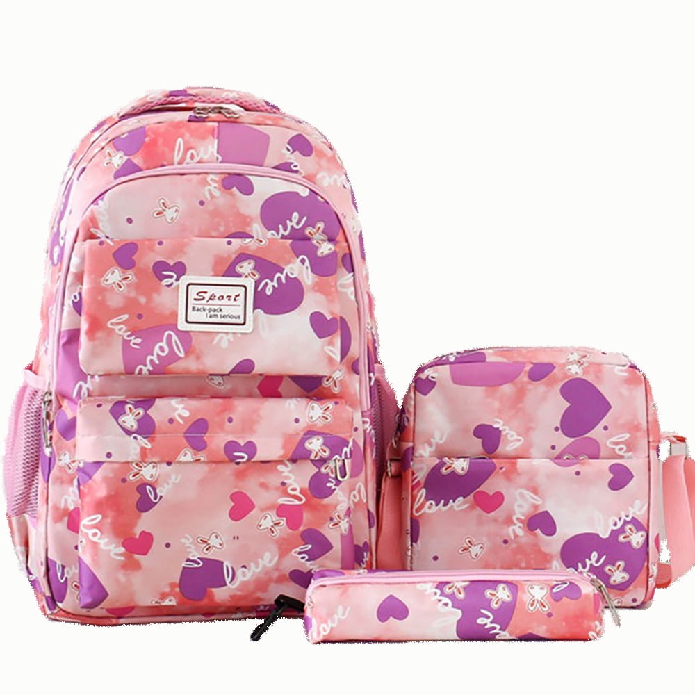 Tyethy Girls School Backpack with Lunch Bag, Cute School bag Middle Bookbag, Lightweight Primary Students Bag, Daily Use, Pink