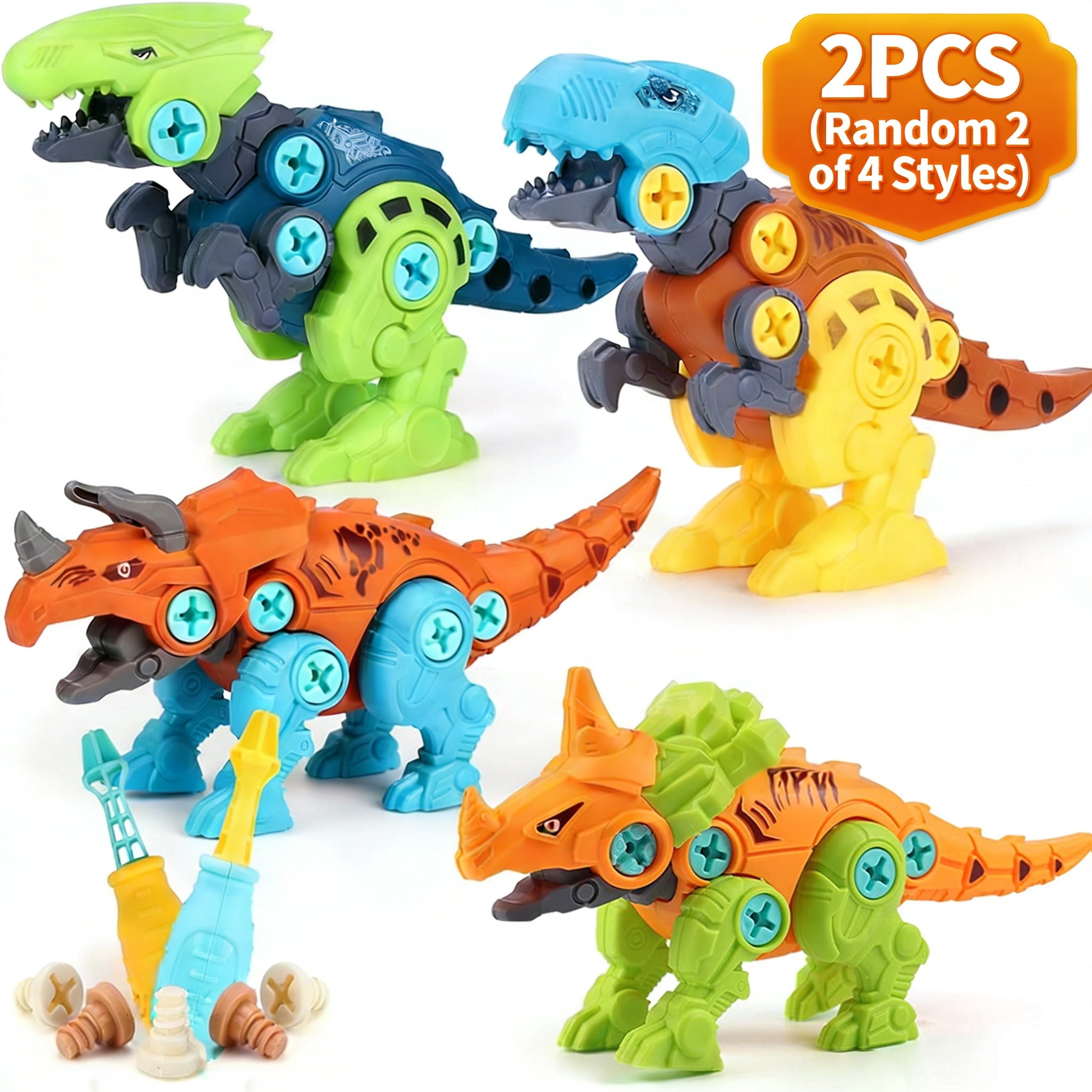 Tyethy Take Apart Dinosaur Toys with Tool Drill, Educational Building Construction Toy Set Gift Toys for Kids ,Girls Age 3+, 2 Pcs