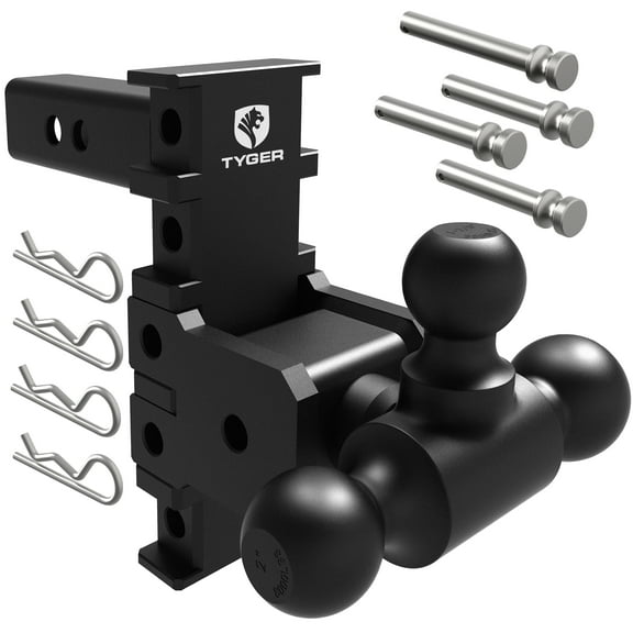 Tyger Auto Adjustable Drop Hitch Tri-Ball Mount with 1-7/8", 2" and 2-5/16" Towing Balls | Fits 2" Receivers | EZ-Align System | 12500 lbs GTW | Carbon Steel | Trailers Boats ATVs RVs | TG-DB6U12058