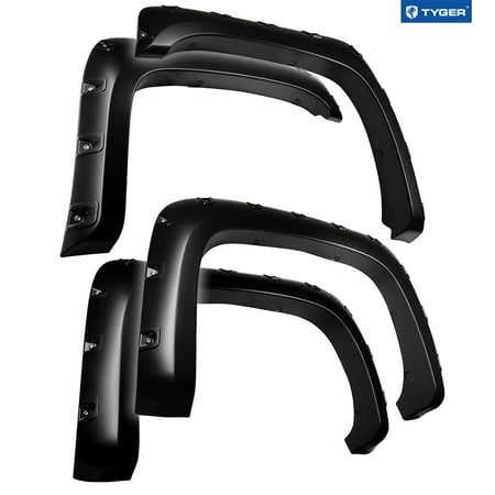 Tyger Auto Fender Flares Compatible with 2007-2013 Chevy Silverado 1500; 2007-2014 2500 3500HD (Not Fit 07 Classic) 6.5' & 8' Bed, Smooth Textured Paintable Bolt-Riveted Style 4pc | TG-FF8C4068
