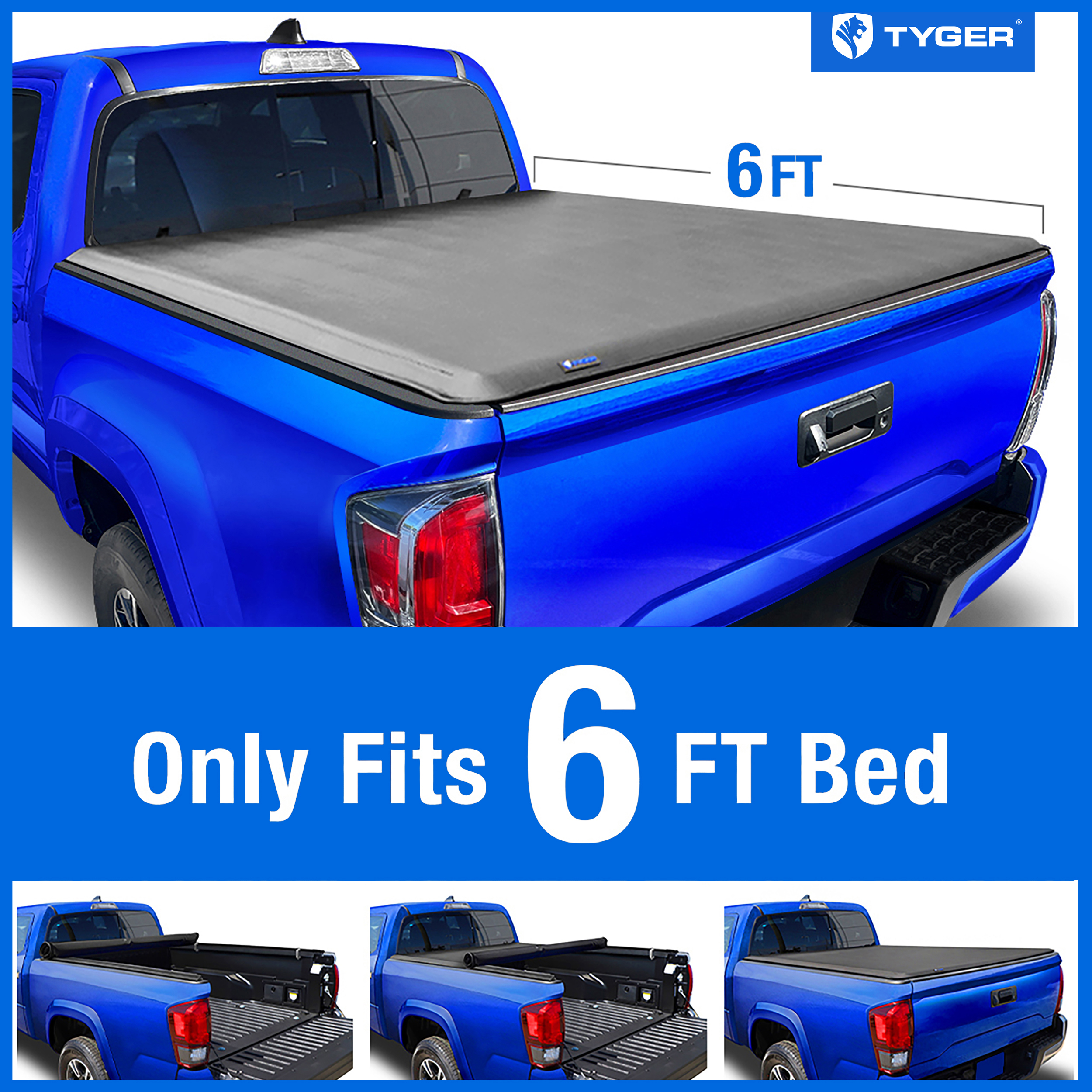 Tyger Auto T1 Soft Rollup Truck Bed Tonneau Cover Compatible with 2024