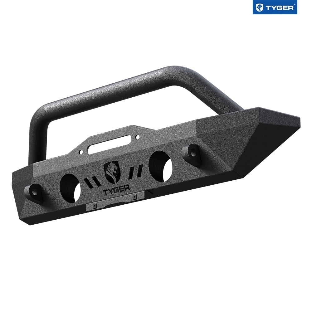 Tyger Auto TG-BP6J70078 TYGER FURY Stubby Front Bumper w/ Winch Plate Compatible with 2007-2026 Jeep Wrangler JK / JL; 2020-2026 Gladiator | Textured Black