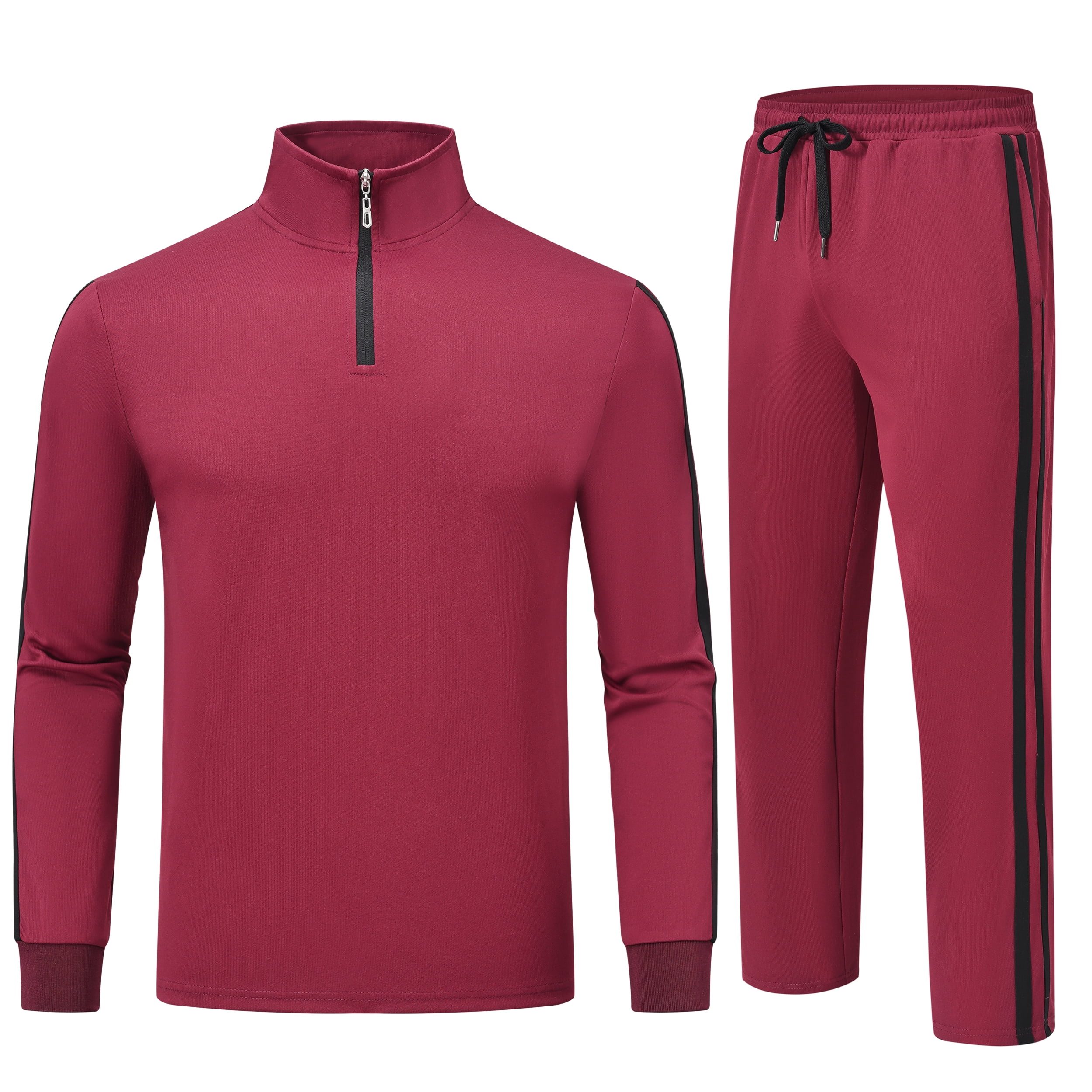 Tyhengta Men s Tracksuits Athletic 2 Piece Set 1 4 Zipper Casual Jogging Suit Gym Sportswear Burgundy 2XL Walmart Business Supplies