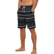 Tyhengta Men's Beach Pants Quick Drying Swimming Trunks Mesh Lining Black stripe 34