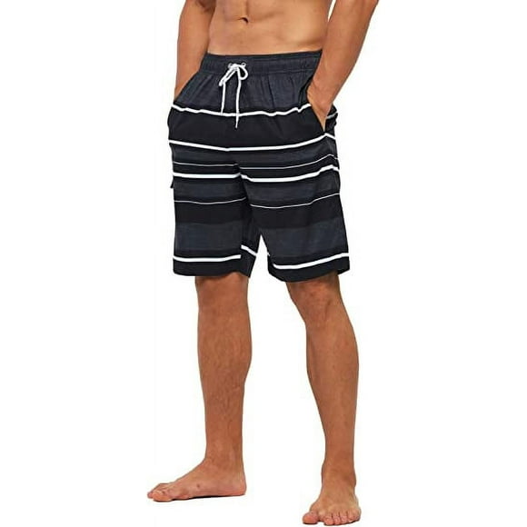 Tyhengta Men's Beach Pants Quick Drying Swimming Trunks Mesh Lining Black stripe 34