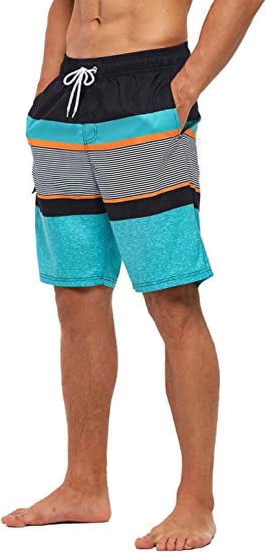 Tyhengta Men's Beach Pants Quick Drying Swimming Trunks Mesh Lining Green stripe 36