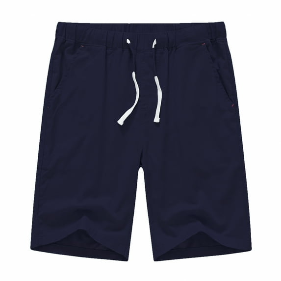 Tyhengta Men's Casual Cotton Shorts Drawstring Lightweight Summer Beach Shorts Jogger Gym Pockets Dark blue XL
