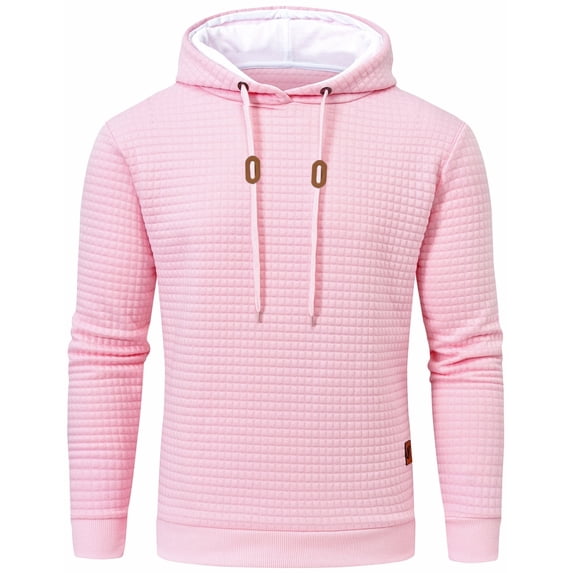Tyhengta Men's Casual Pullover Hoodies Long Sleeve Hooded Sweatshirts Pink L