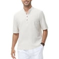 thumbnail image 1 of Tyhengta Men's Cotton Henley Shirt Band Collar Short Sleeve Shirt Casual Summer Lightweight Breathable Shirt Beige XXL, 1 of 8