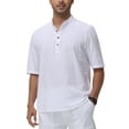 thumbnail image 1 of Tyhengta Men's Cotton Henley Shirt Band Collar Short Sleeve Shirt Casual Summer Lightweight Breathable Shirt White XL, 1 of 8