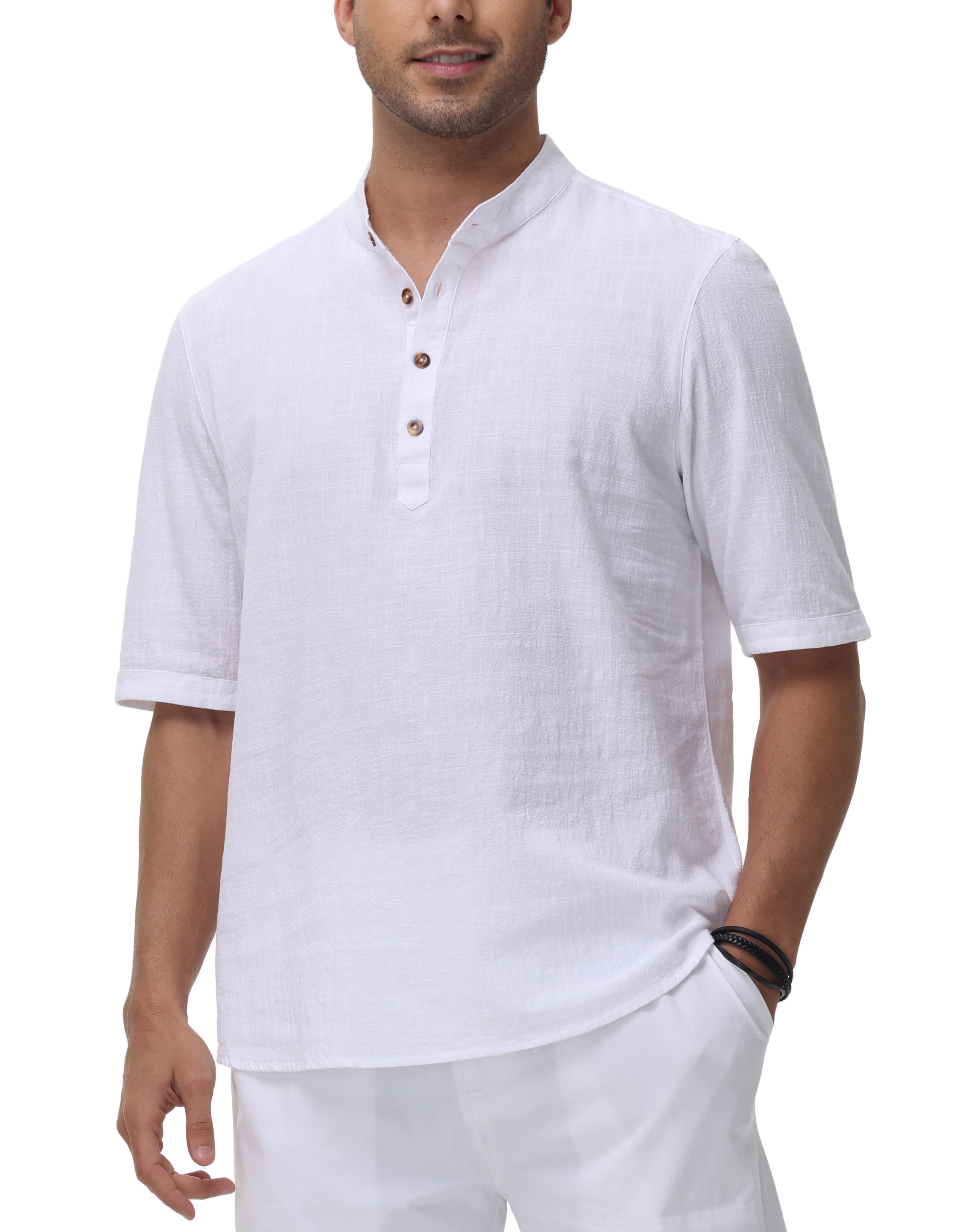 Camicia Casual Uomo In Cotone E Lino LVCBL – Maniche Lunghe, Colletto Henley Coreano, Traspirante E Morbida (Più Colori E Taglie)