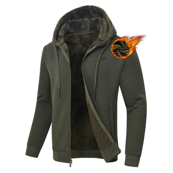 Tyhengta Men's Fleece Jackets Sherpa Lined Hoodies Zip Up Plaid Shirt Warm Winter Jackets for Men with Zipper Pockets