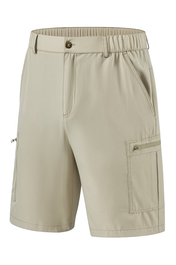 Men's Hiking Cargo Shorts Lightweight Outdoor Work Shorts for Men Travel Golf Camping Casual with 3 Zipper Pockets light khaki L