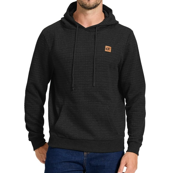 Tyhengta Men's Hoodies Pullover Plaid Jacquard Hoodie Long Sleeve Casual Drawstring Sweatshirts with Pocket Black 3XL