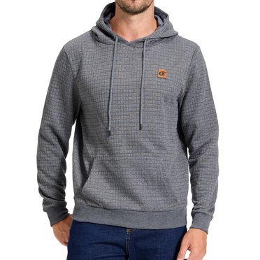 Tyhengta Men's Hoodies Pullover Plaid Jacquard Hoodie Long Sleeve Casual Drawstring Sweatshirts with Pocket Gray XL
