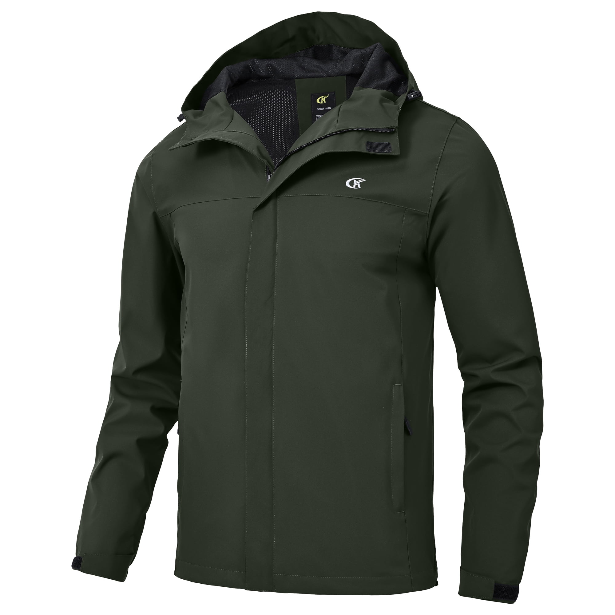Tyhengta Men's Jacket Waterproof Coat Hooded Raincoat Outdoor Hiking Lightweight Windbreaker Army Green 2XL