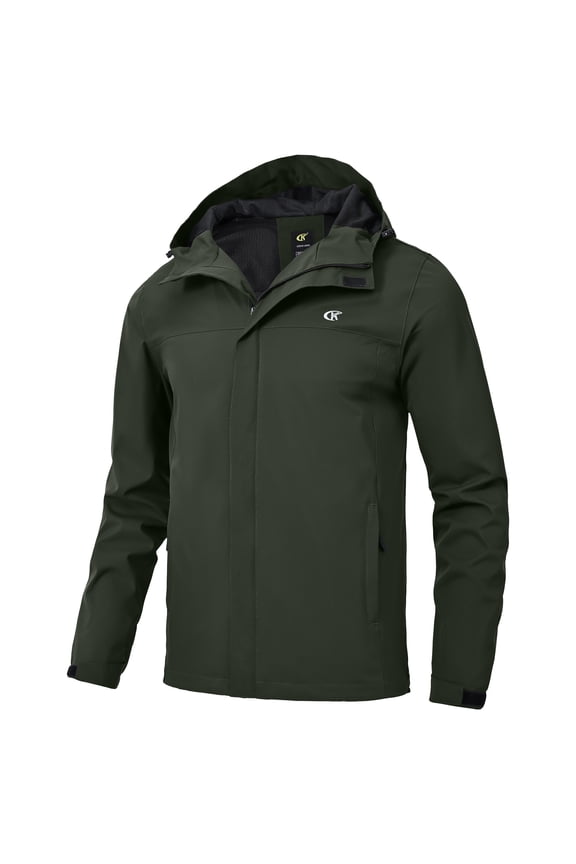 Men's Jacket Waterproof Coat Hooded Raincoat Outdoor Hiking Lightweight Windbreaker Army Green L