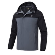 Tyhengta Men's Jacket Waterproof Coat Hooded Raincoat Outdoor Hiking Lightweight Windbreaker Black/Grayish Blue L