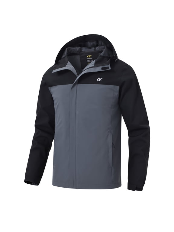 Men's Jacket Waterproof Coat Hooded Raincoat Outdoor Hiking Lightweight Windbreaker Black/Grayish Blue M
