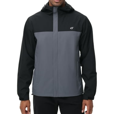 Tyhengta Men's Jacket Waterproof Coat Hooded Raincoat Outdoor Hiking Lightweight Windbreaker Black/Grayish Blue M