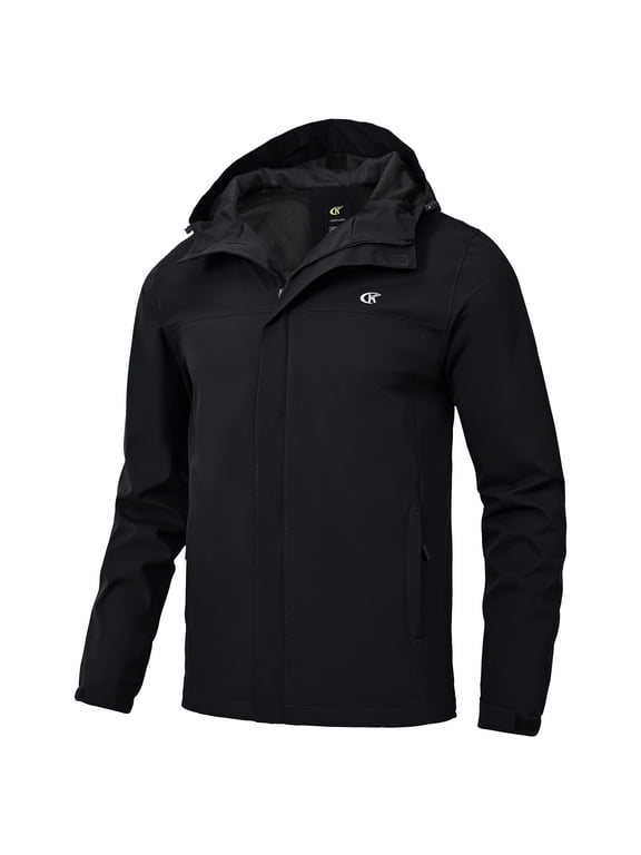 Men's Jacket Waterproof Coat Hooded Raincoat Outdoor Hiking Lightweight Windbreaker Black L